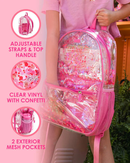 Hot Pink Glitter Confetti Backpack, Lunchbox & Pouch Matching Set