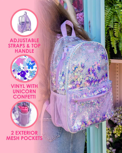 Purple Glitter Confetti Backpack, Lunchbox & Pouch Matching Set