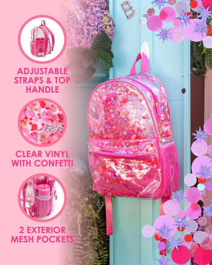 Hot Pink Glitter Confetti Backpack, Lunchbox & Pouch Matching Set