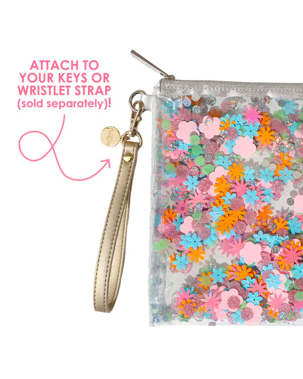 Pink Flower Glitter Confetti Everything Pouch