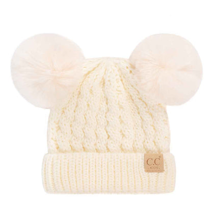 KIDS Cable Knit Pom Beanie