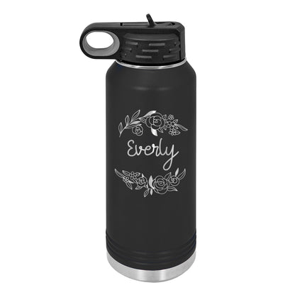 Personalized Water Bottle With Floral Design