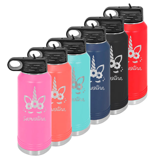 Personalized Water Bottle With Unicorn Design