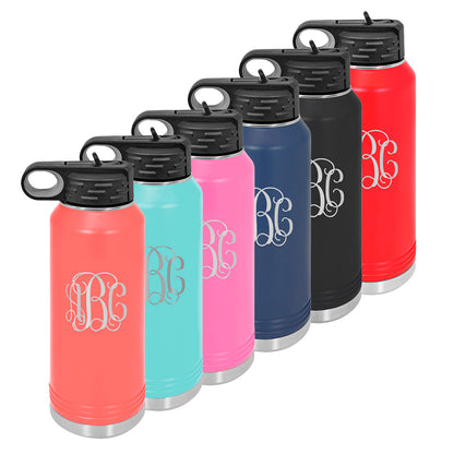 Personalized Water Bottle With Vine Initials