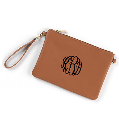 Personalized Camel Brown Vegan Leather Wristlet