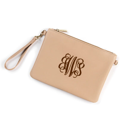 Personalized Tan Vegan Leather Wristlet