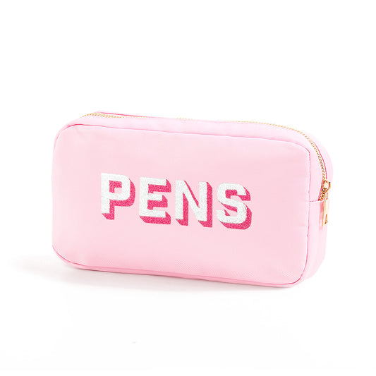 Pens Embroidered Pink Accessory Bag