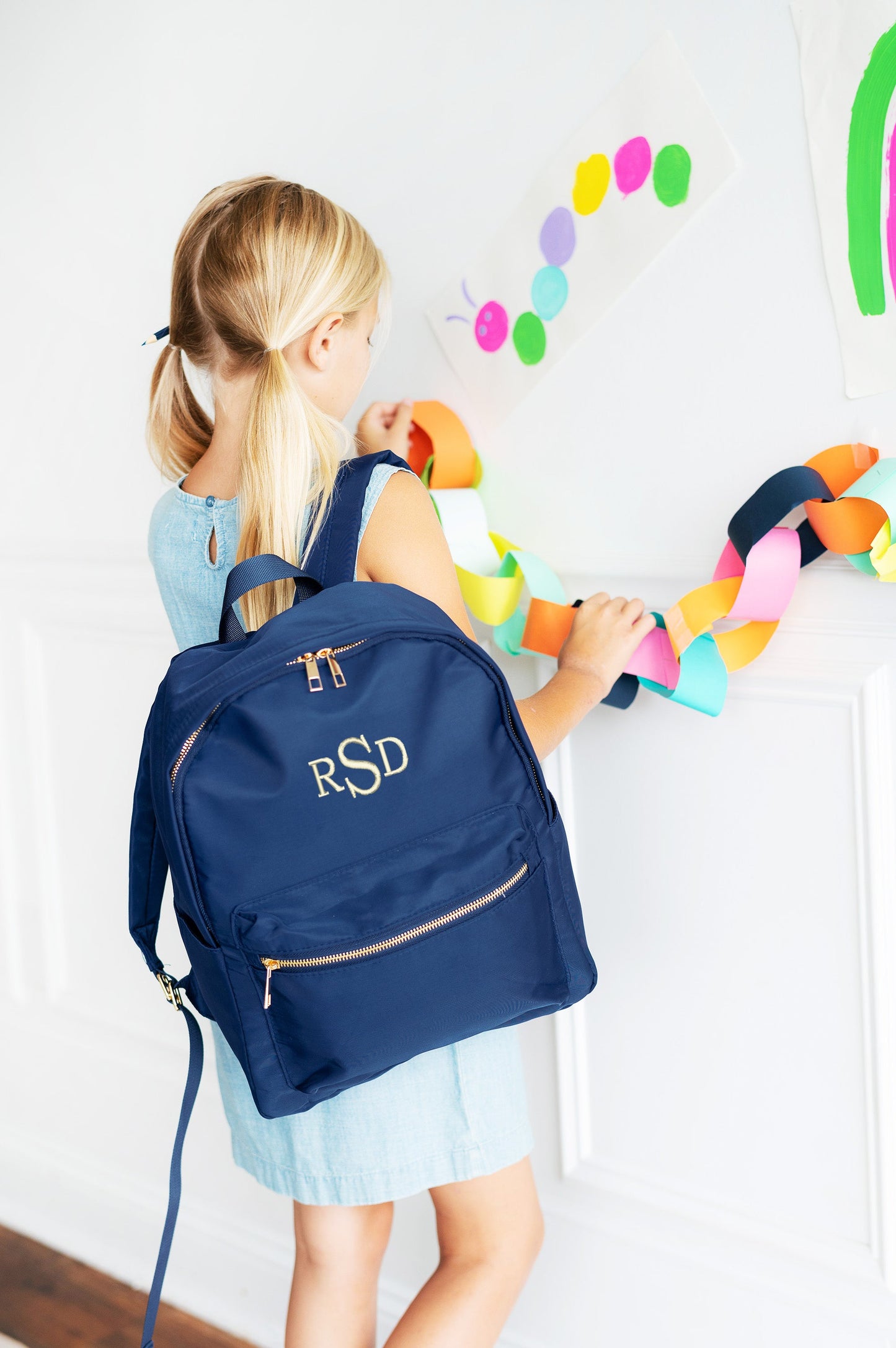 Personalized Matching Navy Blue Backpack Lunch Bag & Pencil Case for Kids