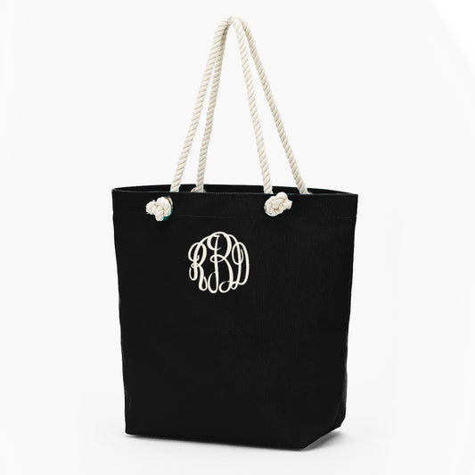 Personalized Black Rope Tote Bag