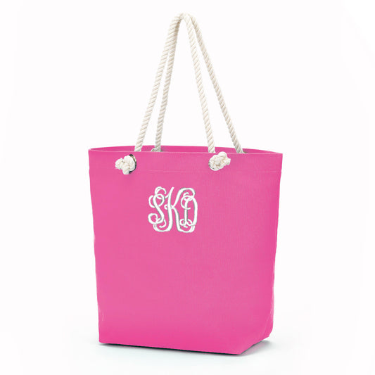 Personalized Hot Pink Rope Tote Bag