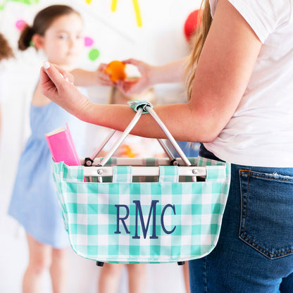 Personalized Mint Check Mini Market Tote