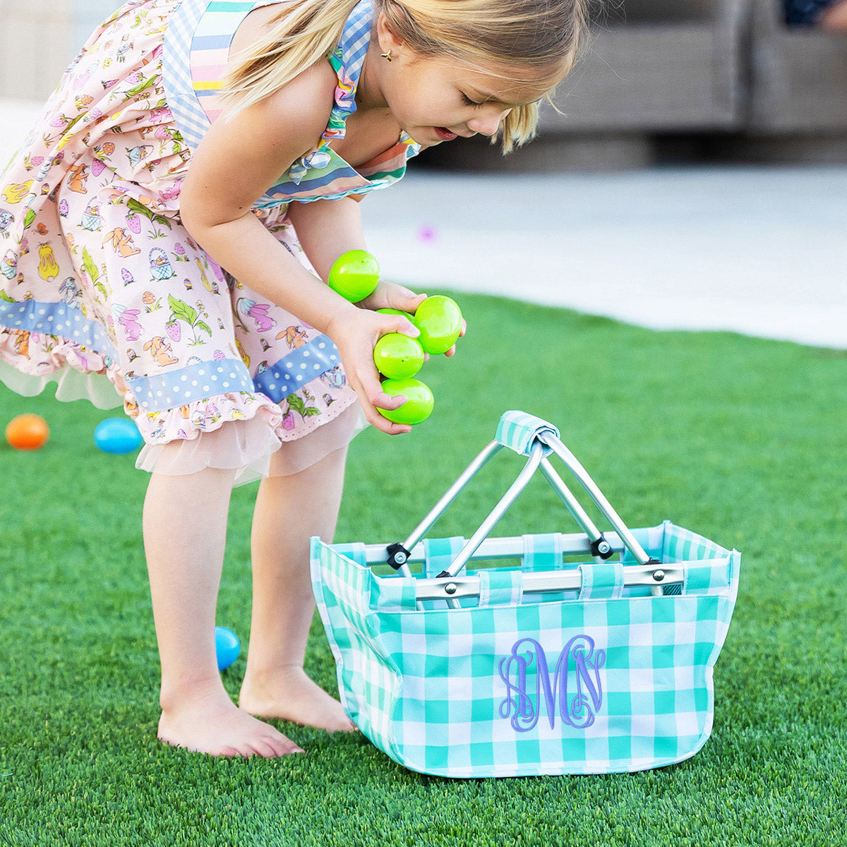 Personalized Mint Check Mini Market Tote