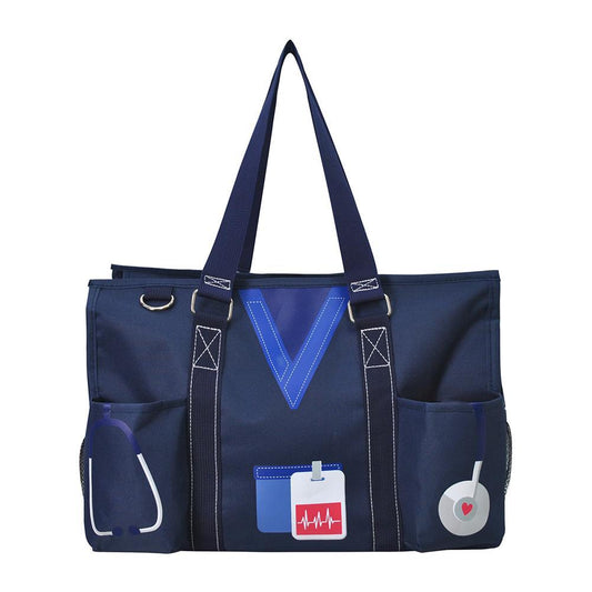 15" Navy Nurse Life Zippered Caddy Organizer Tote Bag