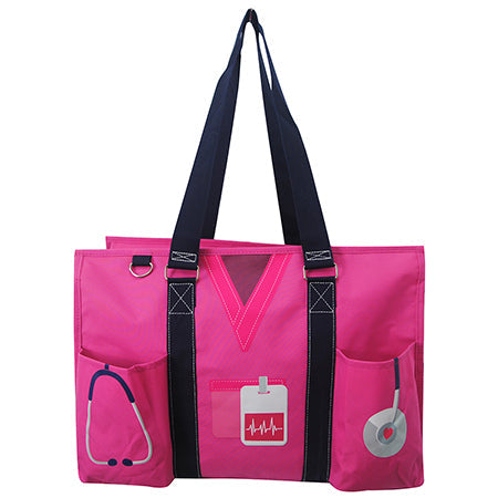 18" Hot Pink Nurse Life Zippered Caddy Large Organizer Tote Bag