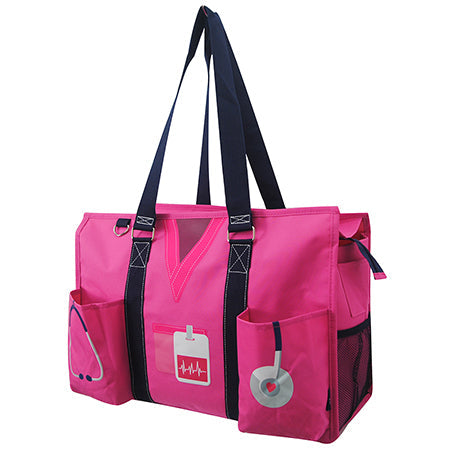 18" Hot Pink Nurse Life Zippered Caddy Large Organizer Tote Bag