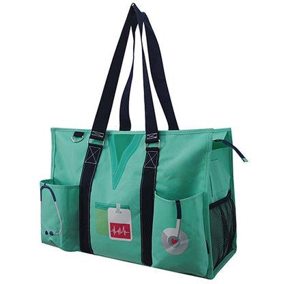 18" Mint Nurse Life Zippered Caddy Large Organizer Tote Bag