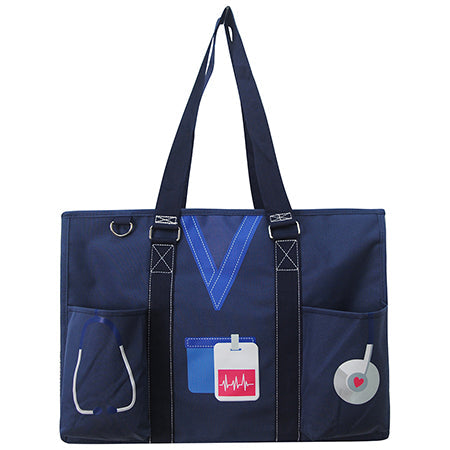 18" Navy Nurse Life Zippered Caddy Large Organizer Tote Bag