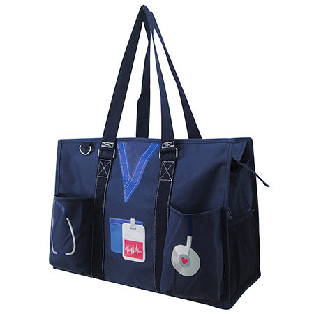 18" Navy Nurse Life Zippered Caddy Large Organizer Tote Bag