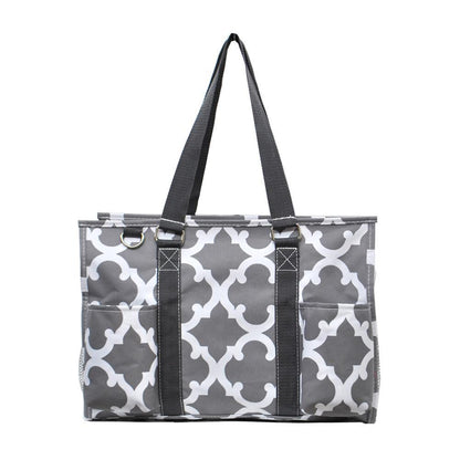 15" Geometric Clover Gray Zippered Caddy Organizer Tote Bag