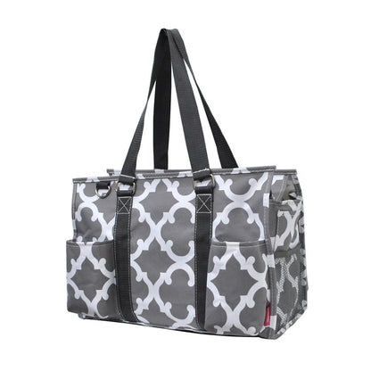 15" Geometric Clover Gray Zippered Caddy Organizer Tote Bag