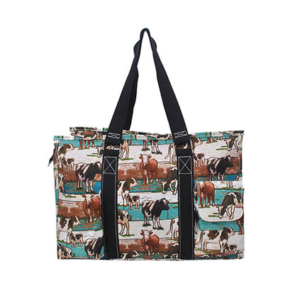 15" Country Side Moo Zippered Caddy Organizer Tote Bag