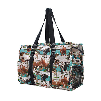 15" Country Side Moo Zippered Caddy Organizer Tote Bag