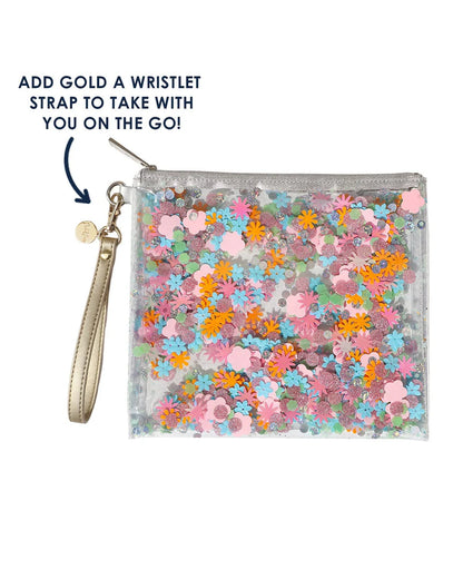 Pink Flower Glitter Confetti Everything Pouch