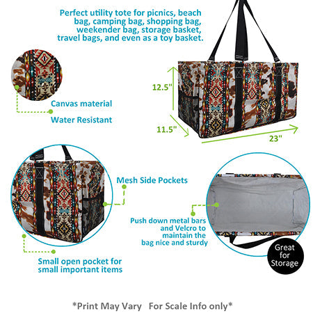 23" Tribal Cow Print Utility Bag