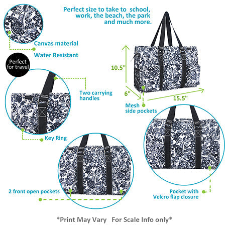 15" Damask Bliss Zippered Caddy Organizer Tote Bag