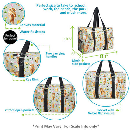 15" Floral Cow Zippered Caddy Organizer Tote Bag