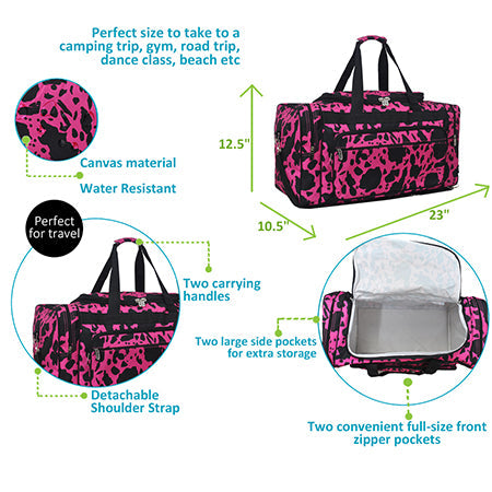 Neon Cow Hot Pink Canvas 23" Duffle Bag