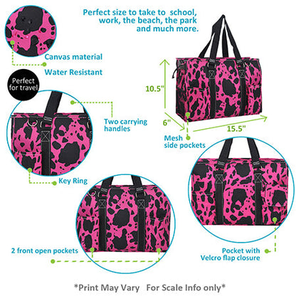 15" Neon Cow Hot Pink Zippered Caddy Organizer Tote Bag