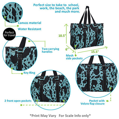 15" Neon Cow Turquoise Zippered Caddy Organizer Tote Bag