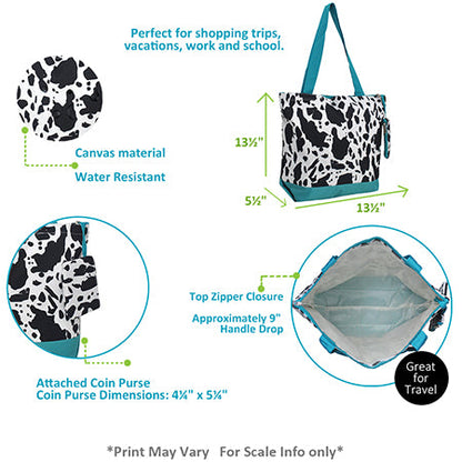 Black Cow Turquoise Canvas Tote Bag