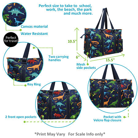 15" Dino World Zippered Caddy Organizer Tote Bag