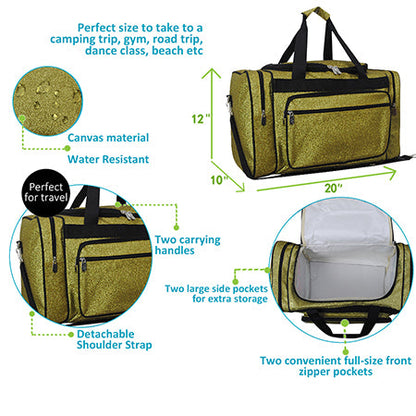 Gold Glitter Canvas Carry on 20" Duffle Bag