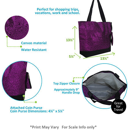 Purple Glitter Canvas Tote Bag