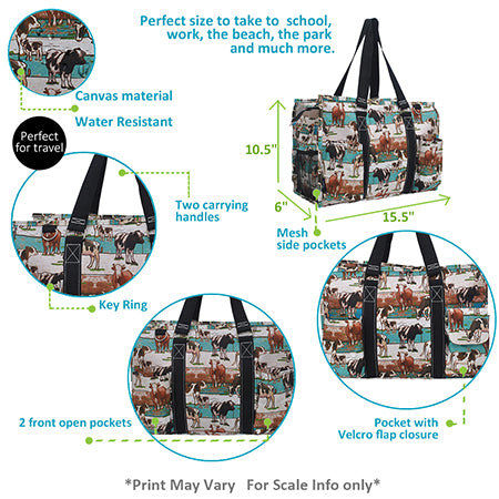 15" Country Side Moo Zippered Caddy Organizer Tote Bag