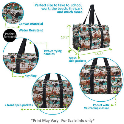 15" Country Side Moo Zippered Caddy Organizer Tote Bag