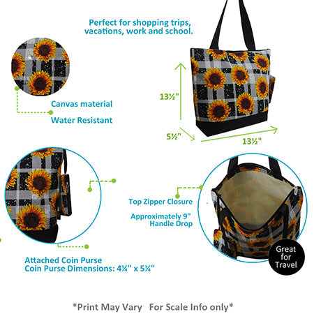 Sunflower Plaid Canvas Tote Bag