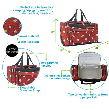 Red Glitter Super Star Canvas Carry on 20" Duffle Bag