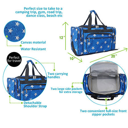 Royal Blue Glitter Super Star Canvas 20" Duffle Bag