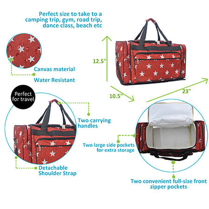 Red Glitter Super Star Canvas 23" Duffle Bag