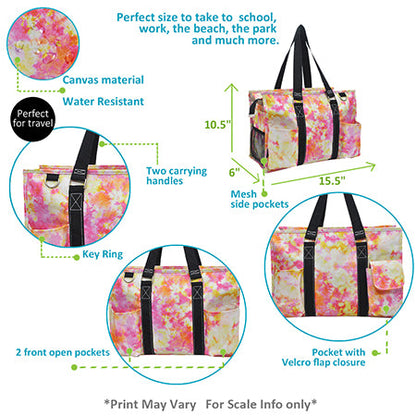 15" Tropical Tie Dye Zippered Caddy Organizer Tote Bag