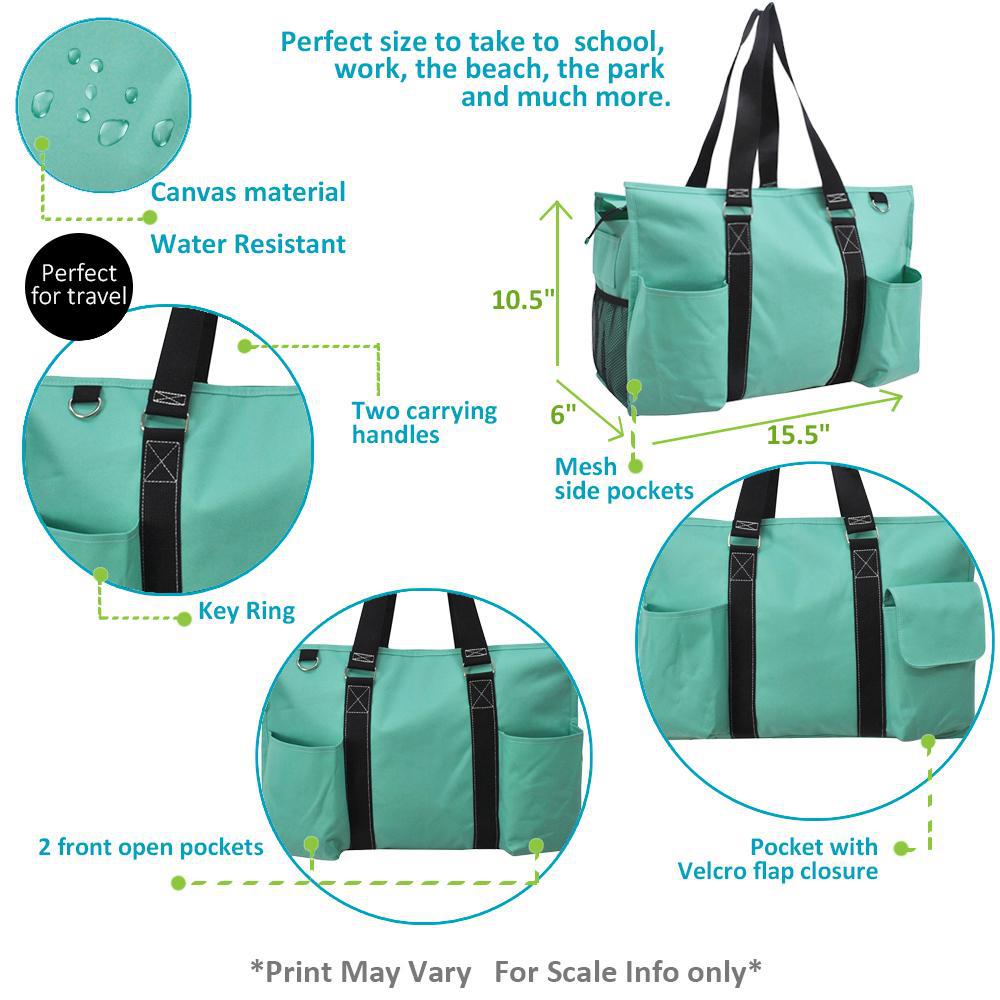 15" Solid Color Mint Zippered Caddy Organizer Tote Bag