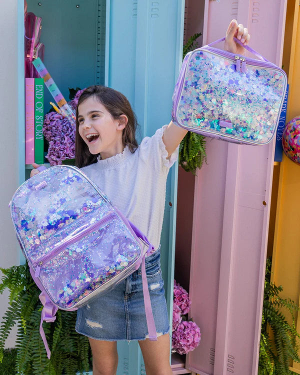 Purple Glitter Confetti Backpack & Lunchbox Matching Set