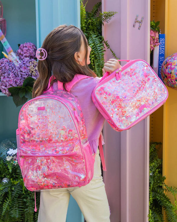 Hot Pink Glitter Confetti Backpack, Lunchbox & Pouch Matching Set