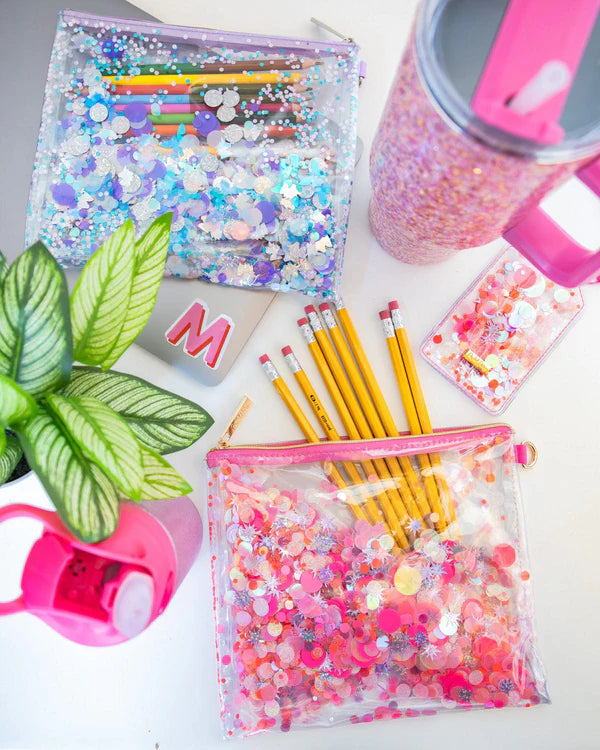 Hot Pink Glitter Confetti Backpack, Lunchbox & Pouch Matching Set