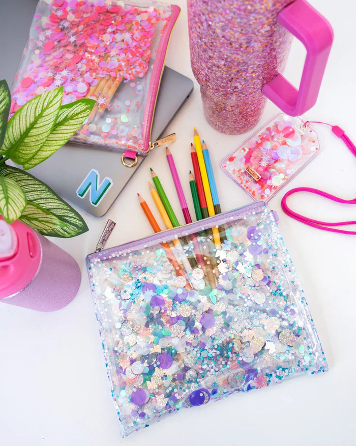 Purple Glitter Confetti Backpack, Lunchbox & Pouch Matching Set