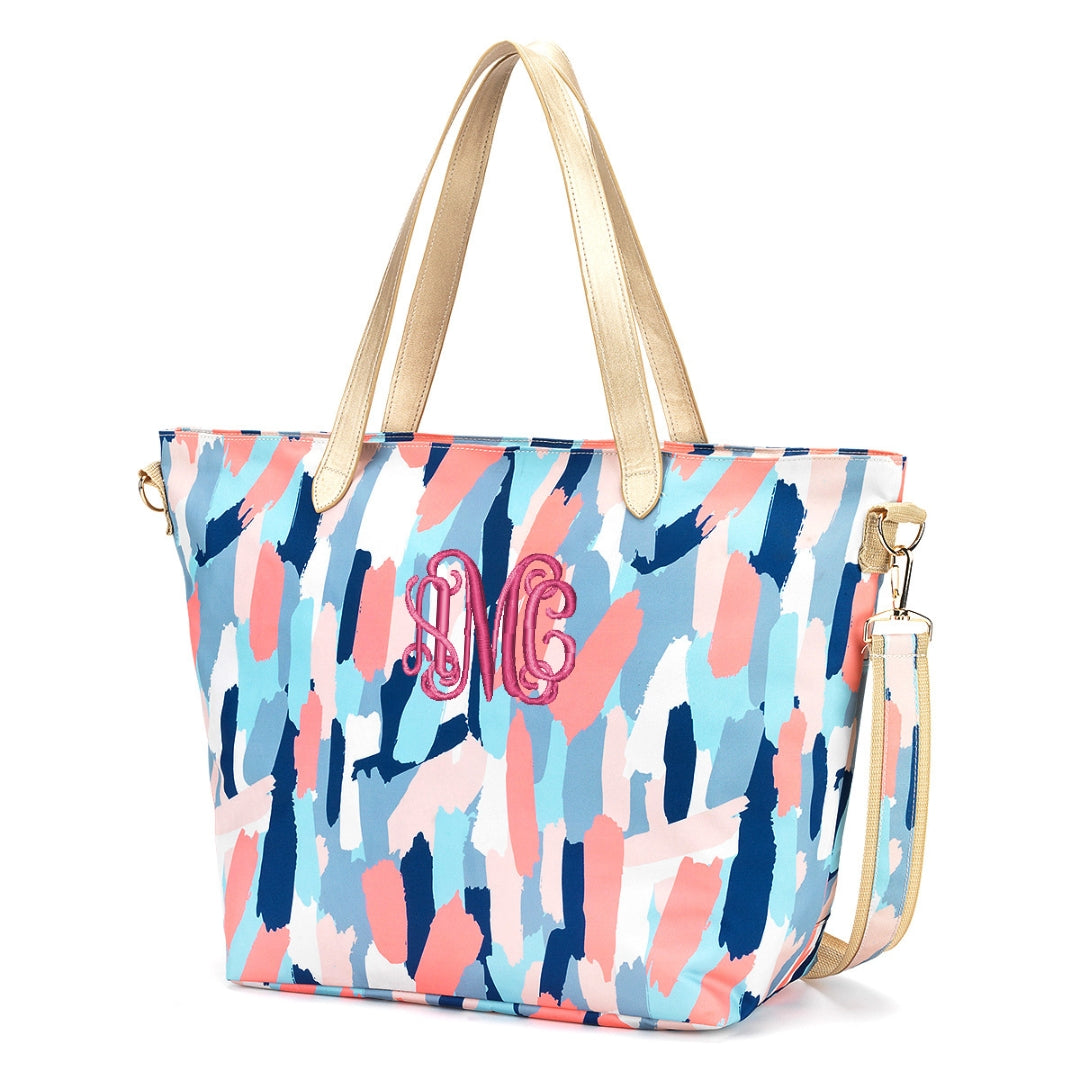 Personalized Watercolor Stripes Travel Tote